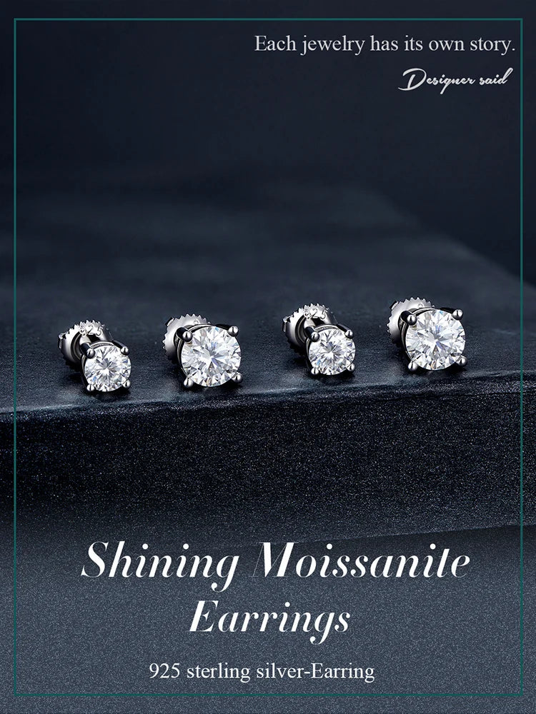 Moissanite Stud Earrings 2CT VVS1 925 Sterling Silver Screw Back Classic BandsCo Straps