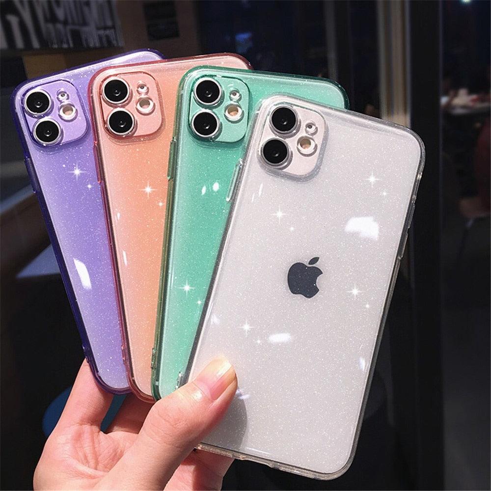 Shiny Candy Color Glitter Transparent Phone Case For iPhone 11 Pro X XR XS Max 7 8 Plus 6 6s Soft Silicone Cover Screen Protection Crystal Clear Glitter Transparent Soft Bumper Silicone Sparkling Cover Stevvex