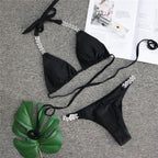Shiny Diamond Bikini Push Up Halter Swimsuit Female Crystal Swimwear Women Bathing Suit New Women's Crystal Diamond Swimsuit High Cut Bikini Set Straps Two Piece Bathing Suit Stevvex