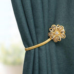 Shiny Flowers Magnetic Curtain Clip Tieback European Style Curtain Clasp Hanging Ball Rope Straps Home Decoration Accessories Crystal Curtain Magnetic Tieback Flower Curtain Clips Buckle with Stretchy Wire Rope For Home Office Decoration Stevvex