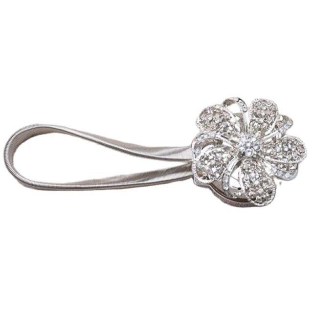 Shiny Flowers Magnetic Curtain Clip Tieback European Style Curtain Clasp Hanging Ball Rope Straps Home Decoration Accessories Crystal Curtain Magnetic Tieback Flower Curtain Clips Buckle with Stretchy Wire Rope For Home Office Decoration Stevvex