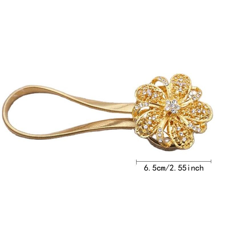 Shiny Flowers Magnetic Curtain Clip Tieback European Style Curtain Clasp Hanging Ball Rope Straps Home Decoration Accessories Crystal Curtain Magnetic Tieback Flower Curtain Clips Buckle with Stretchy Wire Rope For Home Office Decoration Stevvex