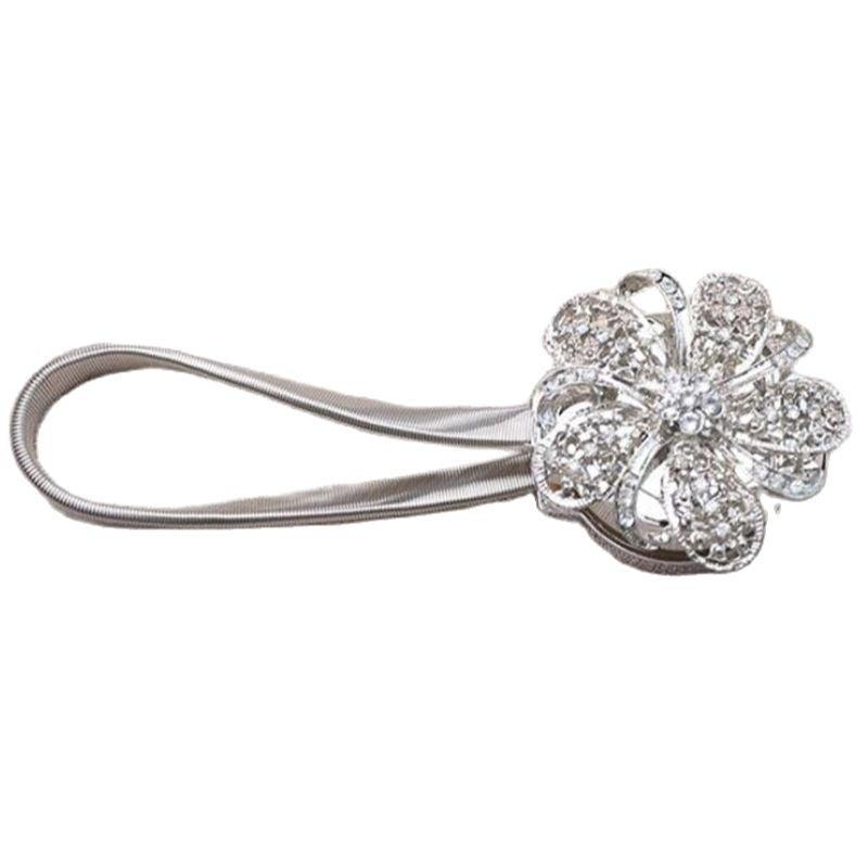 Shiny Flowers Magnetic Curtain Clip Tieback European Style Curtain Clasp Hanging Ball Rope Straps Home Decoration Accessories Crystal Curtain Magnetic Tieback Flower Curtain Clips Buckle with Stretchy Wire Rope For Home Office Decoration Stevvex