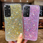 Shiny Glitter Silicone Case for Xiaomi Redmi Note 11 11S 10 10S 9 9S 9A 9C 8 8A Pro Gold Silver Foil Soft Back Cover Cute Sparkle Bling Shiny Slim Soft Reflective Clear Bumper Case for Girl Women Protective Cover
