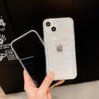 Shiny Holographic Heart Phone Case For iPhone 14 13 Pro Max 11 12 XR 6 7 8 Plus XS X SE 2 Clear Wallet Card Holder Storage Cover Love Heart Pattern Cute Case with Card Holder Soft Cover for iPhone Transparent Phone Case Stevvex