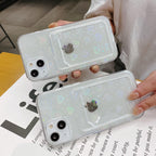 Shiny Holographic Heart Phone Case For iPhone 14 13 Pro Max 11 12 XR 6 7 8 Plus XS X SE 2 Clear Wallet Card Holder Storage Cover Love Heart Pattern Cute Case with Card Holder Soft Cover for iPhone Transparent Phone Case Stevvex