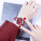 Shiny Luxury Student Watch Womens Star Quartz Watch Fashion Casual Womens Watch Bracelet Set Dial Woman Children Set Bracelet Watch Leather Band Luxury Quartz Watches