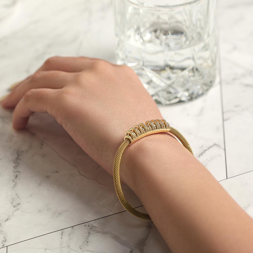 Shiny Parallel Cubic Zirconia Gold Mesh Bangle Bracelet