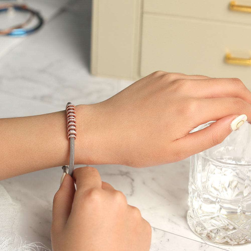 Shiny Parallel Cubic Zirconia Gold Mesh Bangle Bracelet