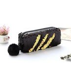 Shiny Reversible Girls Pencil Case Glitter Design Double Color Zipper Make Up Bag Stationery Case For Students