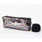 Shiny Reversible Girls Pencil Case Glitter Design Double Color Zipper Make Up Bag Stationery Case For Students