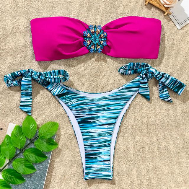 Shiny Rhinestone Strapless Bikini Female Women 2PCS Shiny Diamond Bikini Set Bra Swimsuit  Bathing Suit Swimsuit Women Swimwear Two-pieces Luxury Bikini Set Bather Bathing Suit Swimwear Stevvex
