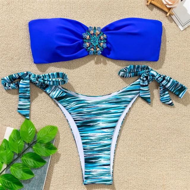 Shiny Rhinestone Strapless Bikini Female Women 2PCS Shiny Diamond Bikini Set Bra Swimsuit  Bathing Suit Swimsuit Women Swimwear Two-pieces Luxury Bikini Set Bather Bathing Suit Swimwear Stevvex