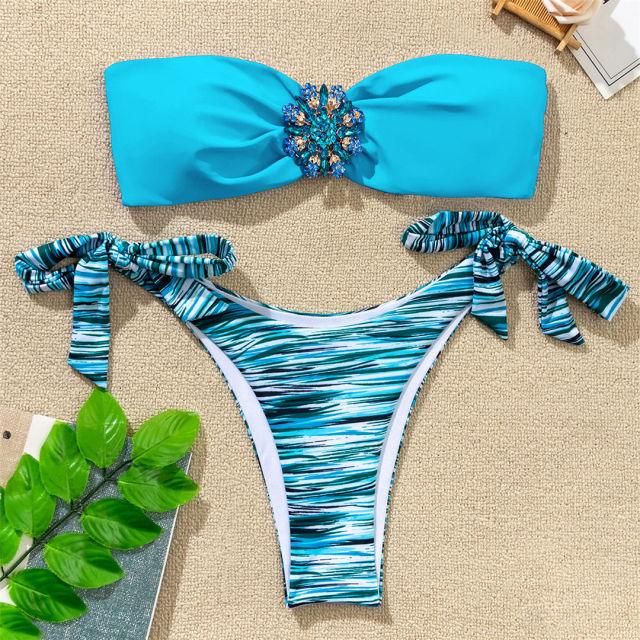 Shiny Rhinestone Strapless Bikini Female Women 2PCS Shiny Diamond Bikini Set Bra Swimsuit  Bathing Suit Swimsuit Women Swimwear Two-pieces Luxury Bikini Set Bather Bathing Suit Swimwear Stevvex