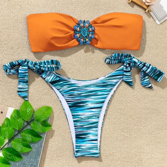 Shiny Rhinestone Strapless Bikini Female Women 2PCS Shiny Diamond Bikini Set Bra Swimsuit  Bathing Suit Swimsuit Women Swimwear Two-pieces Luxury Bikini Set Bather Bathing Suit Swimwear Stevvex