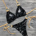 Shiny Solid Bikini Swimsuit Halter Swimwear Bathing Suit Women Bling Sequin Bikini Set Beach Wear Women Shiny Bikini Micro String Two Pieces Swimsuit Female Summer Swimwear Stevvex