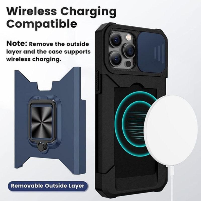 Shockproof Camera Cover & Kickstand  Heavy Duty Protective Case Suitable For iPhone 14 Pro Max Card Push Anti-fall Mobile Phone Case iPhone 13 12 11 Pro Max Ring Protective Cover Stevvex