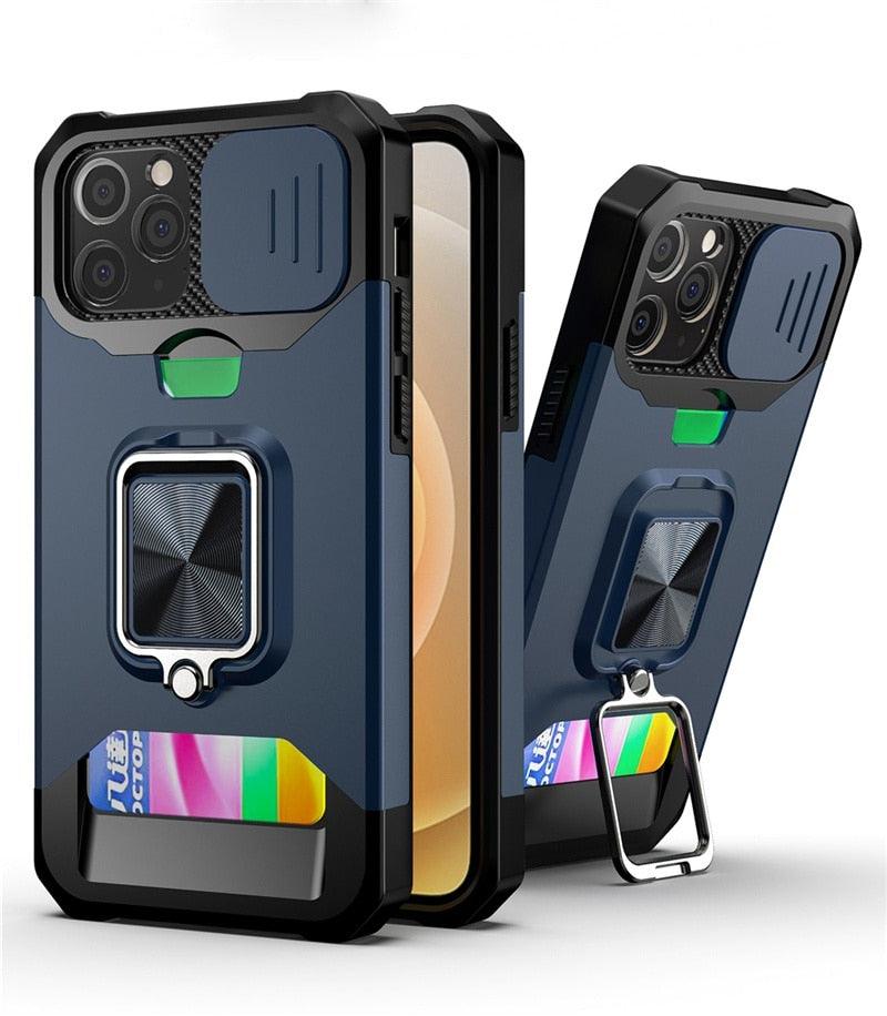 Shockproof Camera Cover & Kickstand  Heavy Duty Protective Case Suitable For iPhone 14 Pro Max Card Push Anti-fall Mobile Phone Case iPhone 13 12 11 Pro Max Ring Protective Cover Stevvex