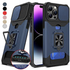 Shockproof Camera Cover & Kickstand  Heavy Duty Protective Case Suitable For iPhone 14 Pro Max Card Push Anti-fall Mobile Phone Case iPhone 13 12 11 Pro Max Ring Protective Cover Stevvex