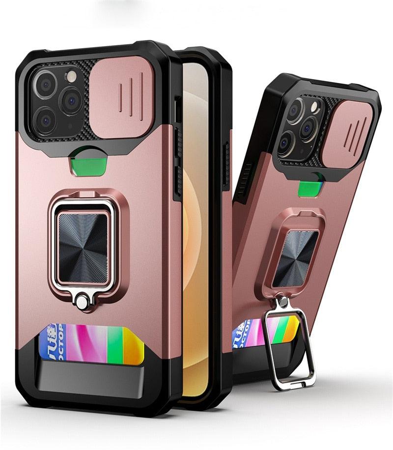 Shockproof Camera Cover & Kickstand  Heavy Duty Protective Case Suitable For iPhone 14 Pro Max Card Push Anti-fall Mobile Phone Case iPhone 13 12 11 Pro Max Ring Protective Cover Stevvex