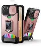 Shockproof Camera Cover & Kickstand  Heavy Duty Protective Case Suitable For iPhone 14 Pro Max Card Push Anti-fall Mobile Phone Case iPhone 13 12 11 Pro Max Ring Protective Cover Stevvex