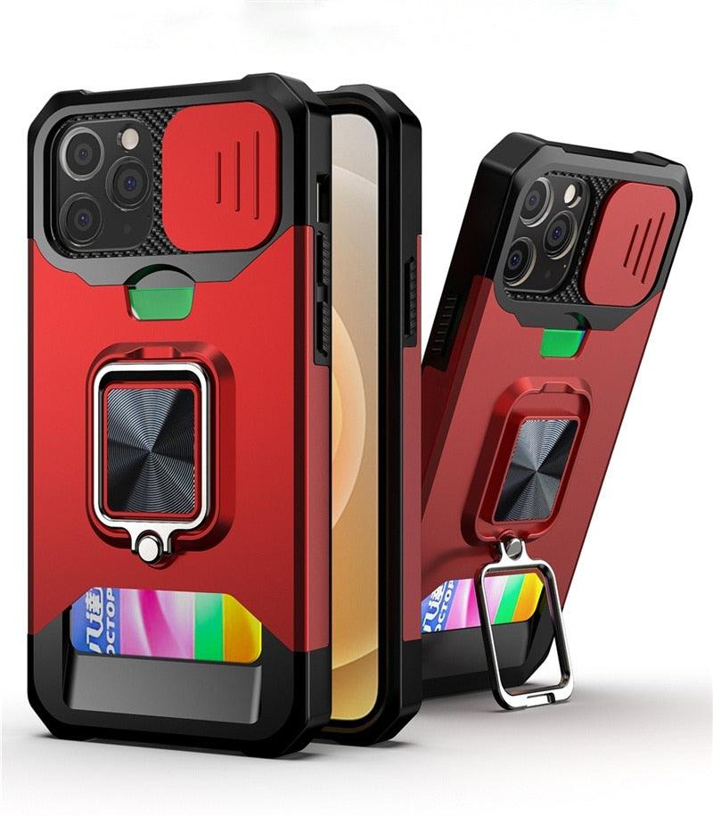 Shockproof Camera Cover & Kickstand  Heavy Duty Protective Case Suitable For iPhone 14 Pro Max Card Push Anti-fall Mobile Phone Case iPhone 13 12 11 Pro Max Ring Protective Cover Stevvex