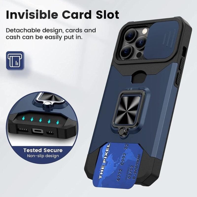 Shockproof Camera Cover & Kickstand  Heavy Duty Protective Case Suitable For iPhone 14 Pro Max Card Push Anti-fall Mobile Phone Case iPhone 13 12 11 Pro Max Ring Protective Cover Stevvex