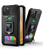 Shockproof Camera Cover & Kickstand  Heavy Duty Protective Case Suitable For iPhone 14 Pro Max Card Push Anti-fall Mobile Phone Case iPhone 13 12 11 Pro Max Ring Protective Cover Stevvex