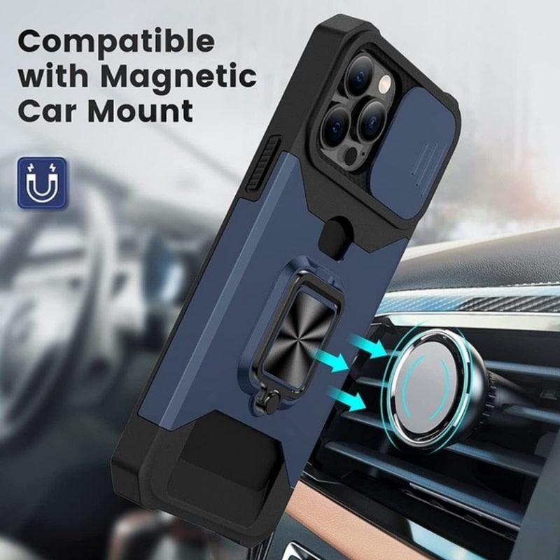 Shockproof Camera Cover & Kickstand  Heavy Duty Protective Case Suitable For iPhone 14 Pro Max Card Push Anti-fall Mobile Phone Case iPhone 13 12 11 Pro Max Ring Protective Cover Stevvex