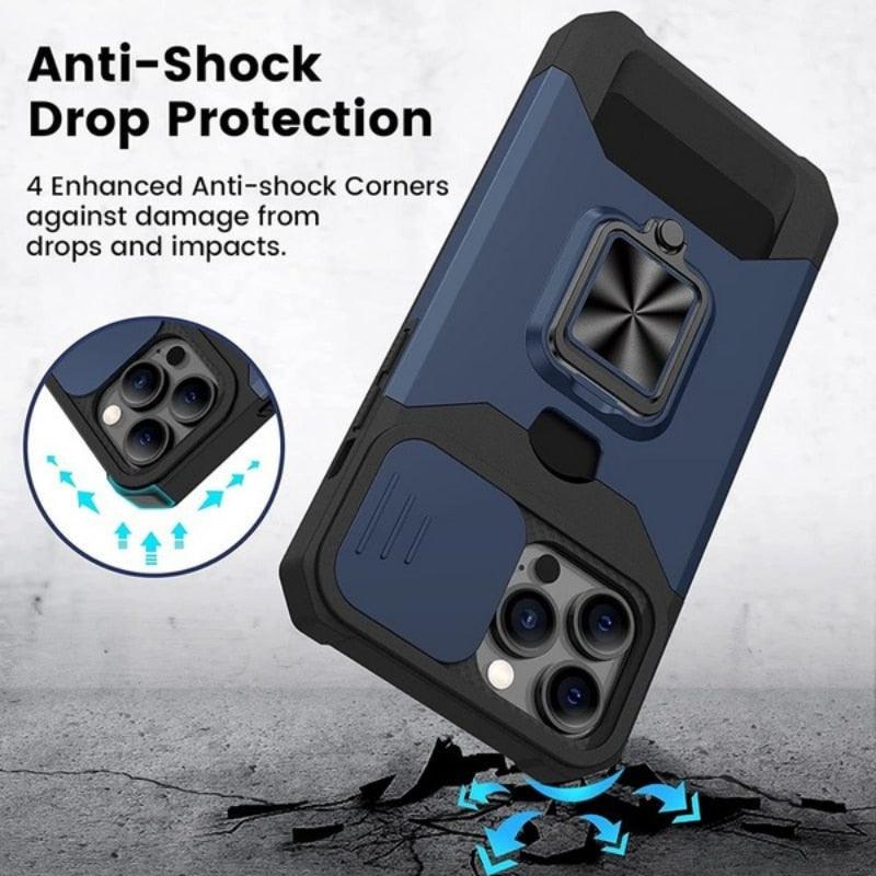 Shockproof Camera Cover & Kickstand  Heavy Duty Protective Case Suitable For iPhone 14 Pro Max Card Push Anti-fall Mobile Phone Case iPhone 13 12 11 Pro Max Ring Protective Cover Stevvex