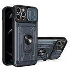 Shockproof Case for iPhone 13 12 11 Pro Max With Card Slot Ring Stand Camera Protection Phone Cover for iPhone XR XS Max Removable Card Holder Ring Holder Shockproof Protection Cover Stevvex