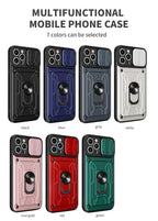 Shockproof Case for iPhone 13 12 11 Pro Max With Card Slot Ring Stand Camera Protection Phone Cover for iPhone XR XS Max Removable Card Holder Ring Holder Shockproof Protection Cover Stevvex