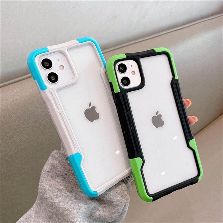 Shockproof Phone Case For iPhone 12 11 13 Pro Max Transparent Case For iPhone 11 12 13 Hard Soft Full Cover 360 Degree Protective Cover Simple Luxury Design Shiny iphone cover Stevvex