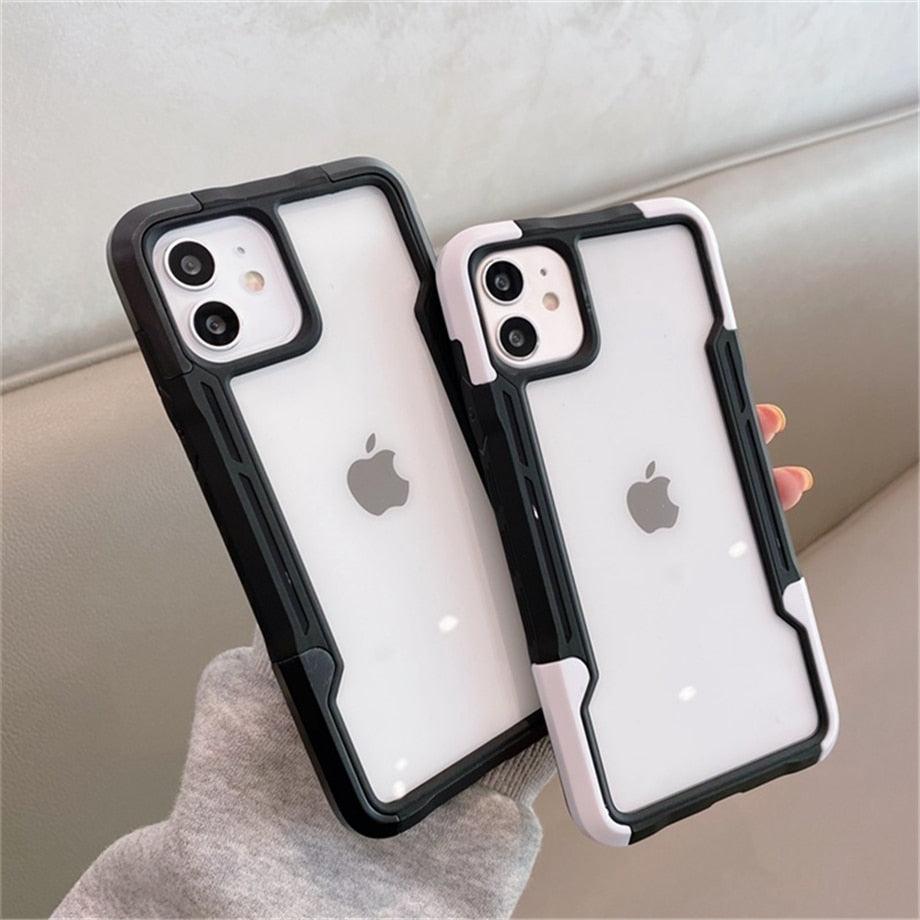 Shockproof Phone Case For iPhone 12 11 13 Pro Max Transparent Case For iPhone 11 12 13 Hard Soft Full Cover 360 Degree Protective Cover Simple Luxury Design Shiny iphone cover Stevvex