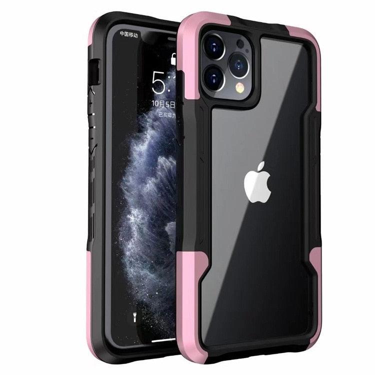 Shockproof Phone Case For iPhone 12 11 13 Pro Max Transparent Case For iPhone 11 12 13 Hard Soft Full Cover 360 Degree Protective Cover Simple Luxury Design Shiny iphone cover Stevvex