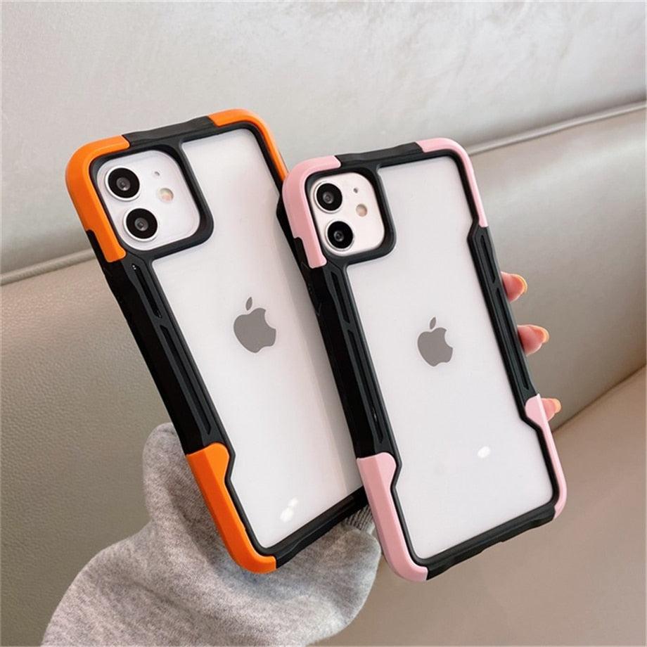 Shockproof Phone Case For iPhone 12 11 13 Pro Max Transparent Case For iPhone 11 12 13 Hard Soft Full Cover 360 Degree Protective Cover Simple Luxury Design Shiny iphone cover Stevvex