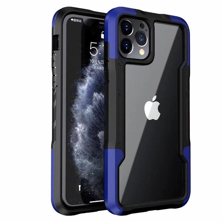 Shockproof Phone Case For iPhone 12 11 13 Pro Max Transparent Case For iPhone 11 12 13 Hard Soft Full Cover 360 Degree Protective Cover Simple Luxury Design Shiny iphone cover Stevvex
