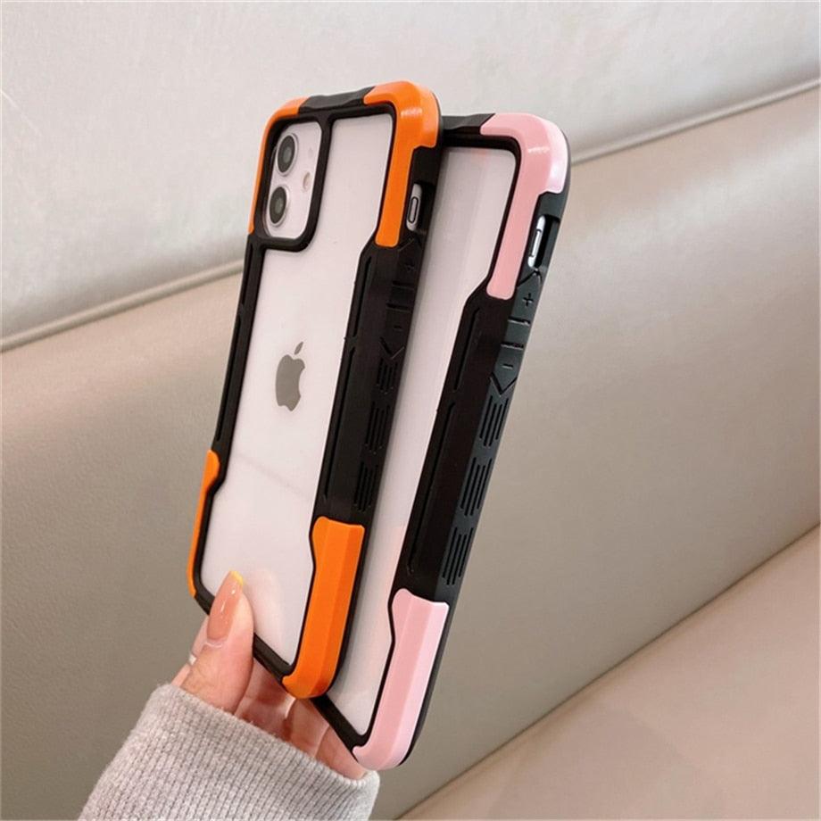 Shockproof Phone Case For iPhone 12 11 13 Pro Max Transparent Case For iPhone 11 12 13 Hard Soft Full Cover 360 Degree Protective Cover Simple Luxury Design Shiny iphone cover Stevvex