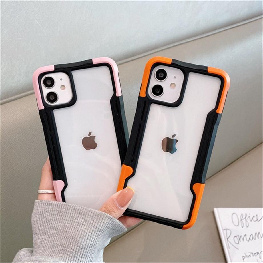 Shockproof Phone Case For iPhone 12 11 13 Pro Max Transparent Case For iPhone 11 12 13 Hard Soft Full Cover 360 Degree Protective Cover Simple Luxury Design Shiny iphone cover Stevvex