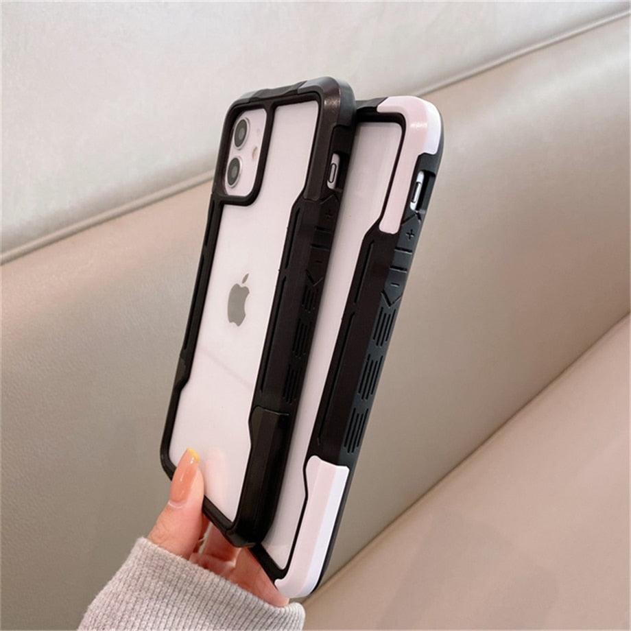Shockproof Phone Case For iPhone 12 11 13 Pro Max Transparent Case For iPhone 11 12 13 Hard Soft Full Cover 360 Degree Protective Cover Simple Luxury Design Shiny iphone cover Stevvex