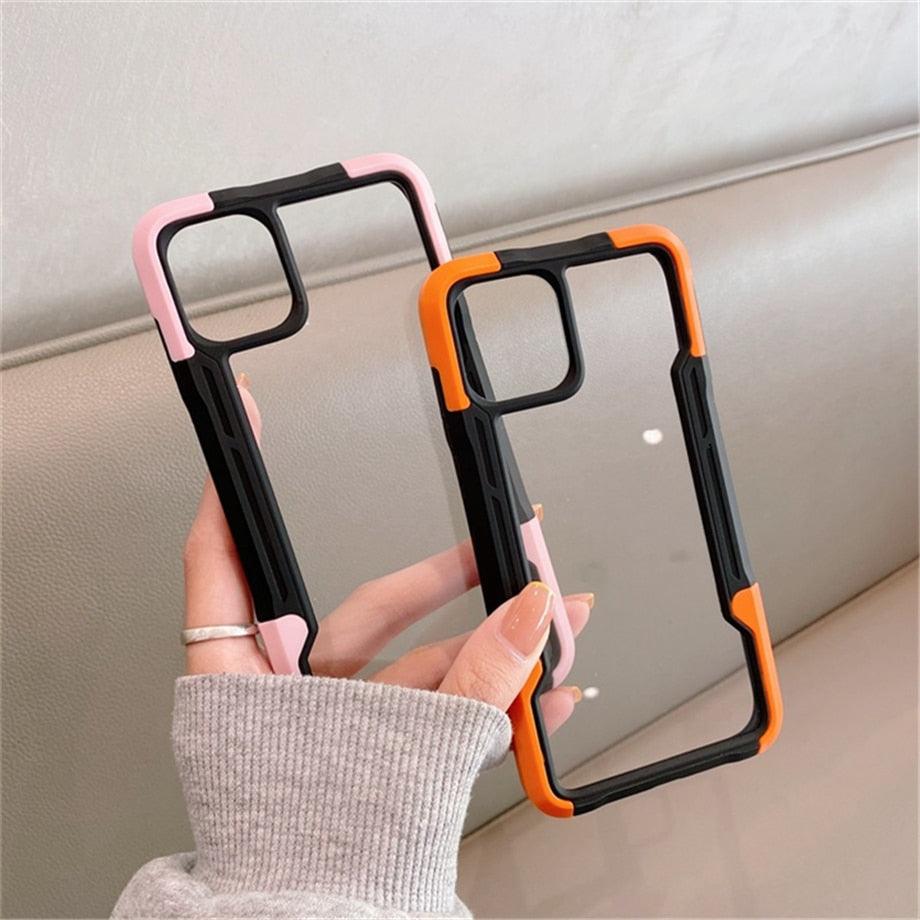 Shockproof Phone Case For iPhone 12 11 13 Pro Max Transparent Case For iPhone 11 12 13 Hard Soft Full Cover 360 Degree Protective Cover Simple Luxury Design Shiny iphone cover Stevvex