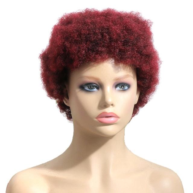 Short Afro Curly Human Hair Full Machine Wigs for Women 150% Density Short Hair Pixie Cut Wig Remy Human Hair Afro Wig For Black Women Gifts for Girlfriends Stevvex