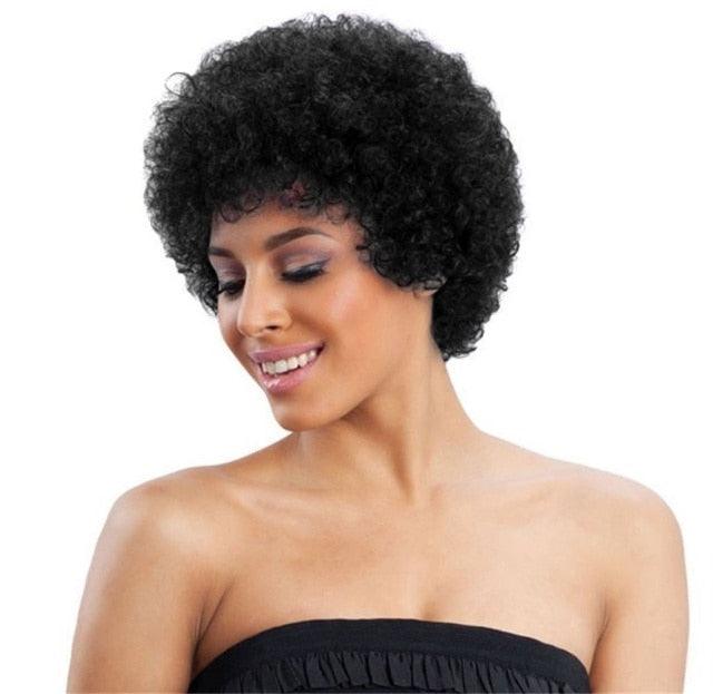 Short Afro Curly Human Hair Full Machine Wigs for Women 150% Density Short Hair Pixie Cut Wig Remy Human Hair Afro Wig For Black Women Gifts for Girlfriends Stevvex