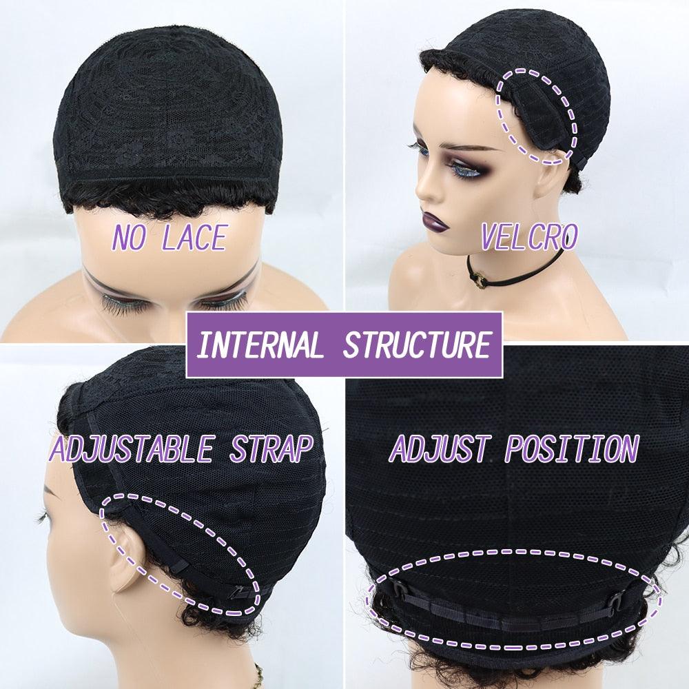 Short Curly Hair Wigs Pixie Cut Brazilian Human Hair For Black Women Natural Black 150% Density Glueless Afro Kinky Curly Human Hair Wig For Black Women Gifts for Girlfriends Stevvex