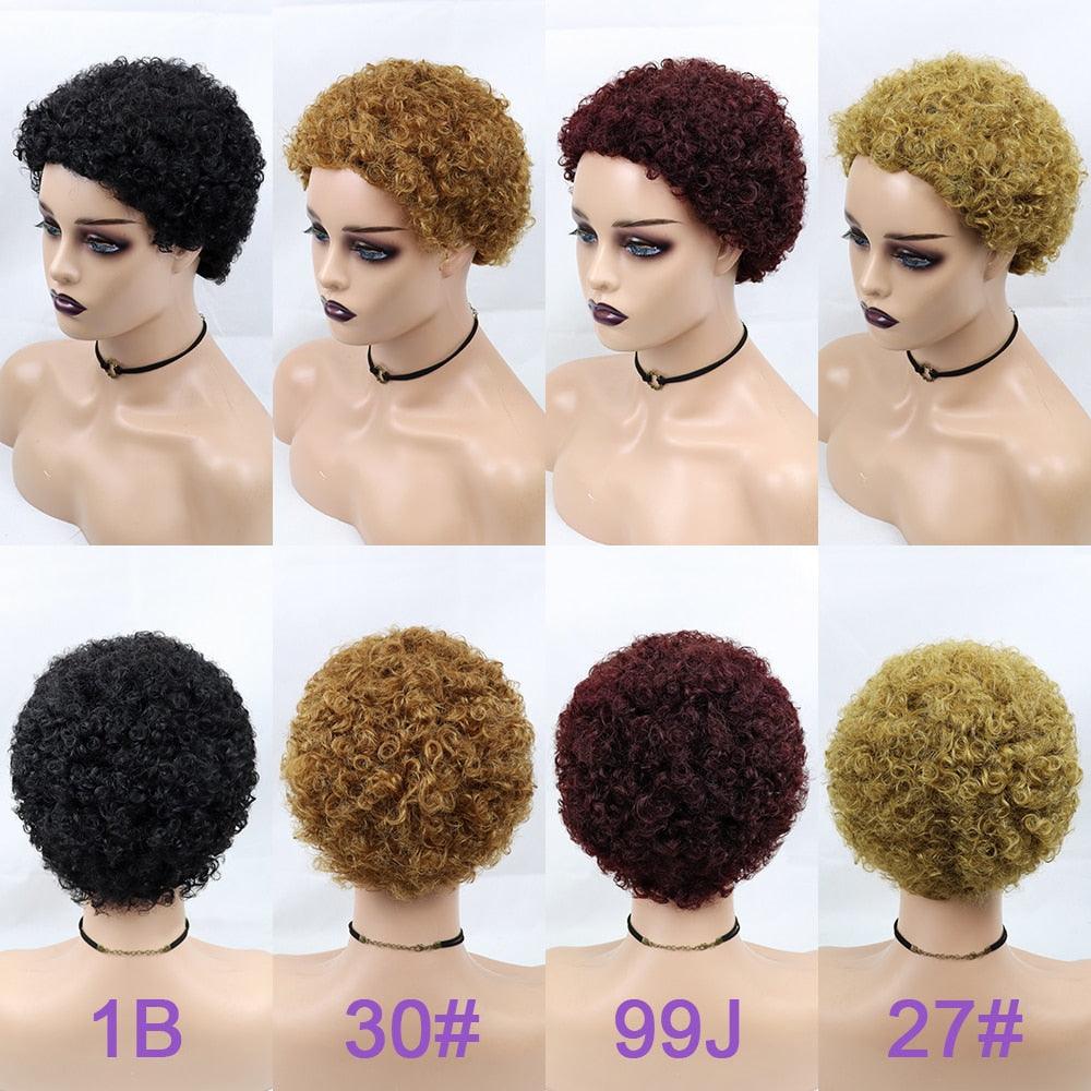 Short Curly Hair Wigs Pixie Cut Brazilian Human Hair For Black Women Natural Black 150% Density Glueless Afro Kinky Curly Human Hair Wig For Black Women Gifts for Girlfriends Stevvex
