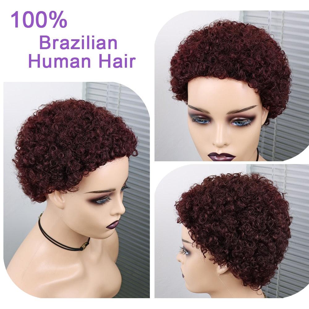 Short Curly Hair Wigs Pixie Cut Brazilian Human Hair For Black Women Natural Black 150% Density Glueless Afro Kinky Curly Human Hair Wig For Black Women Gifts for Girlfriends Stevvex