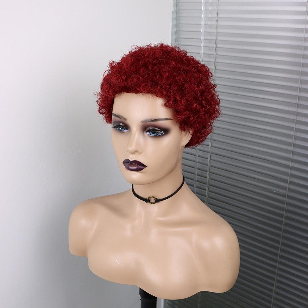 Short Curly Hair Wigs Pixie Cut Brazilian Human Hair For Black Women Natural Black 150% Density Glueless Afro Kinky Curly Human Hair Wig For Black Women Gifts for Girlfriends Stevvex