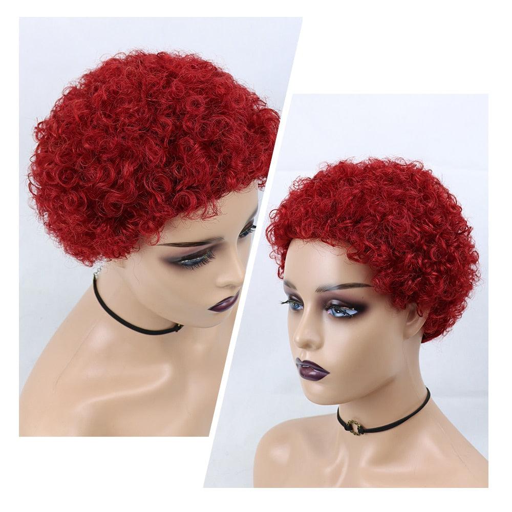 Short Curly Hair Wigs Pixie Cut Brazilian Human Hair For Black Women Natural Black 150% Density Glueless Afro Kinky Curly Human Hair Wig For Black Women Gifts for Girlfriends Stevvex