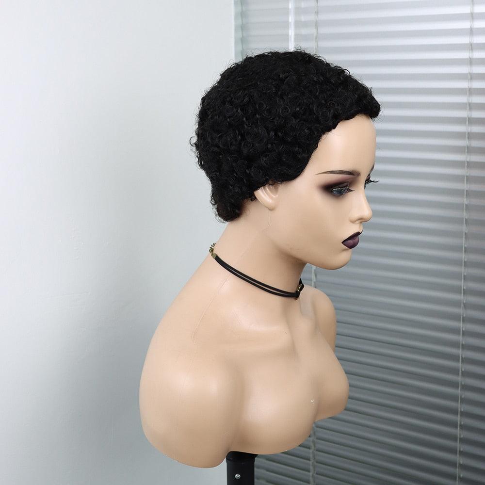 Short Curly Hair Wigs Pixie Cut Brazilian Human Hair For Black Women Natural Black 150% Density Glueless Afro Kinky Curly Human Hair Wig For Black Women Gifts for Girlfriends Stevvex