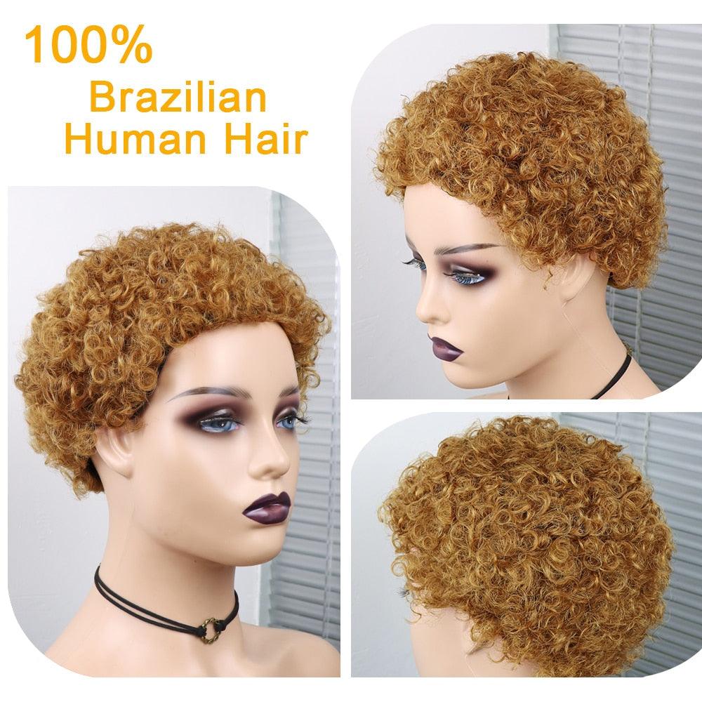 Short Curly Hair Wigs Pixie Cut Brazilian Human Hair For Black Women Natural Black 150% Density Glueless Afro Kinky Curly Human Hair Wig For Black Women Gifts for Girlfriends Stevvex